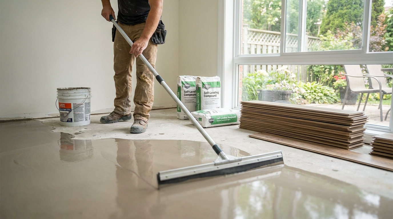 Editorial photograph illustrating How Do You Level an Uneven Concrete Floor for Luxury Vinyl Plank