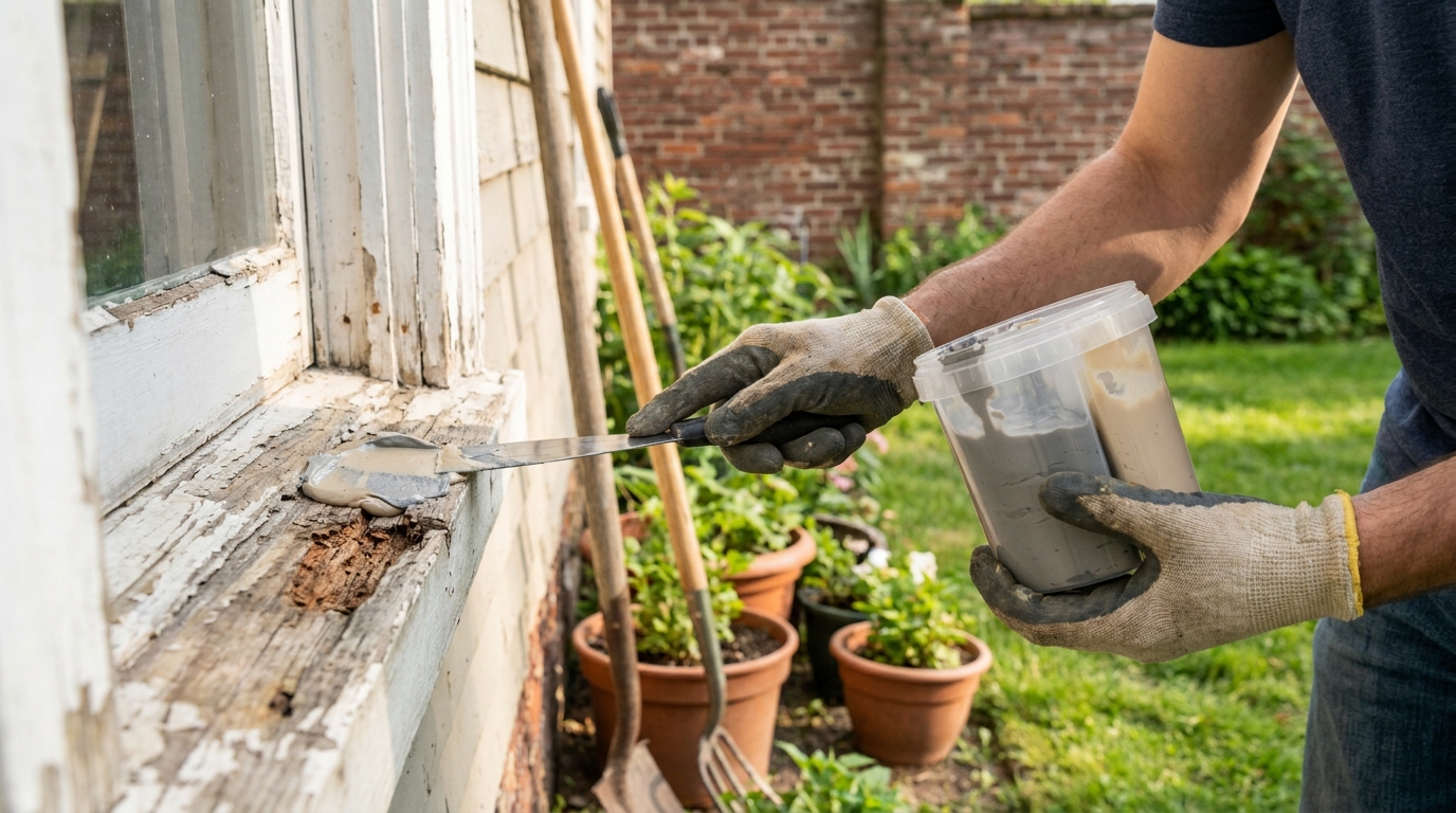 Editorial photograph illustrating How Do You Repair a Rotting Exterior Wood Window Sill With Epoxy